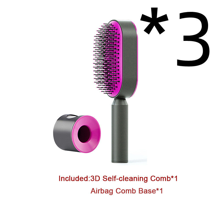 Self Cleaning Hair Brush For Women One-key Cleaning Hair Loss Airbag Massage Scalp Comb Anti-Static Hairbrush